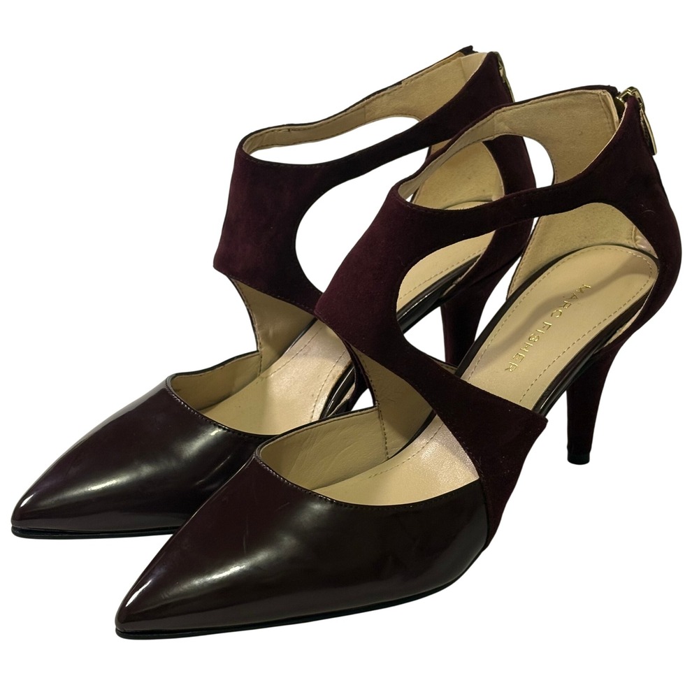 Marc Fisher Kabriele Burgundy Patent Suede Pointed Toe Pumps Heels Size 8.5M